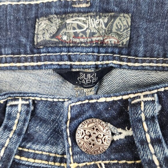 Silver Jeans Women's 26 Suki Low Rise Ankle Crop Thick Stitch Stretch Blue Denim - Picture 10 of 12